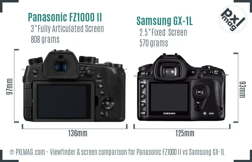 Panasonic FZ1000 II vs Samsung GX-1L Screen and Viewfinder comparison