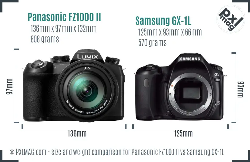 Panasonic FZ1000 II vs Samsung GX-1L size comparison