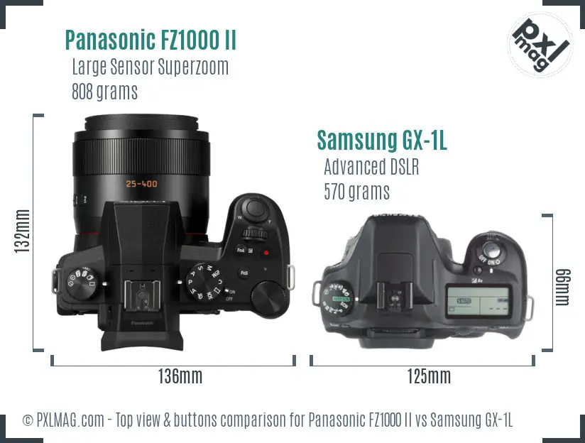 Panasonic FZ1000 II vs Samsung GX-1L top view buttons comparison