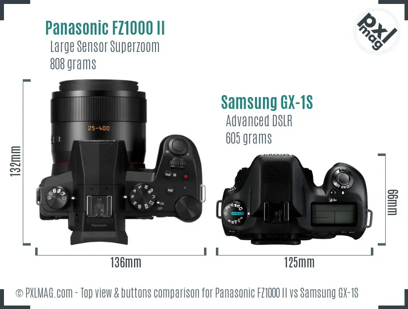 Panasonic FZ1000 II vs Samsung GX-1S top view buttons comparison