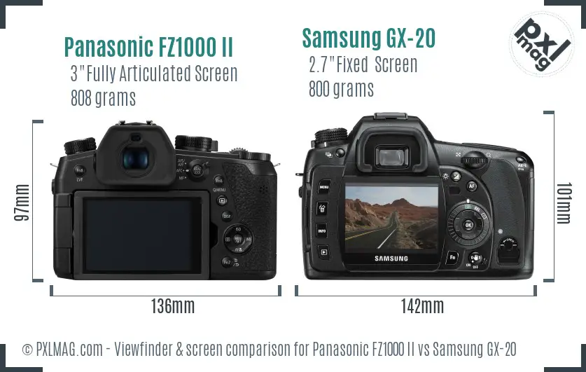 Panasonic FZ1000 II vs Samsung GX-20 Screen and Viewfinder comparison Panasonic FZ1000 II vs Samsung GX-20 Screen and Viewfinder comparison