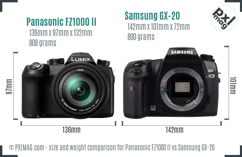 Panasonic FZ1000 II vs Samsung GX-20 size comparison Panasonic FZ1000 II vs Samsung GX-20 size comparison