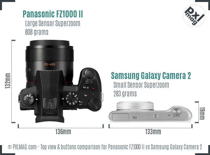 Panasonic FZ1000 II vs Samsung Galaxy Camera 2 top view buttons comparison