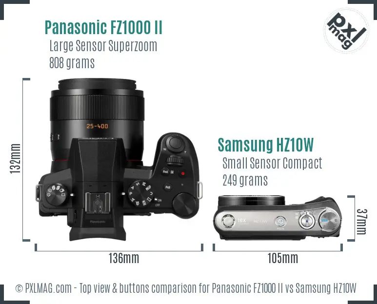 Panasonic FZ1000 II vs Samsung HZ10W top view buttons comparison Panasonic FZ1000 II vs Samsung HZ10W top view buttons comparison