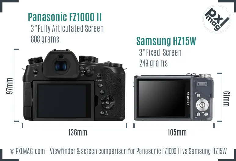 Panasonic FZ1000 II vs Samsung HZ15W Screen and Viewfinder comparison