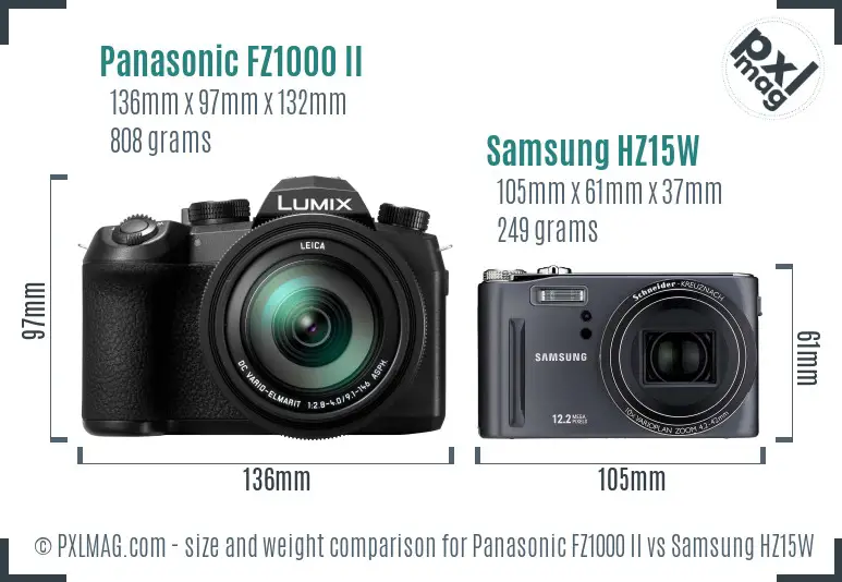 Panasonic FZ1000 II vs Samsung HZ15W size comparison