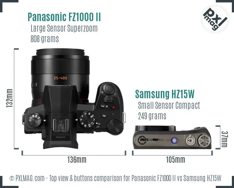 Panasonic FZ1000 II vs Samsung HZ15W top view buttons comparison