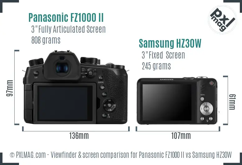 Panasonic FZ1000 II vs Samsung HZ30W Screen and Viewfinder comparison