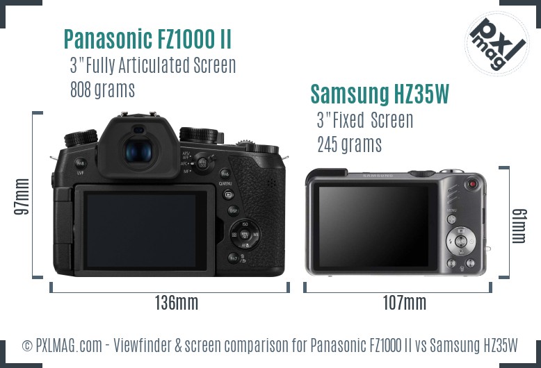 Panasonic FZ1000 II vs Samsung HZ35W Screen and Viewfinder comparison