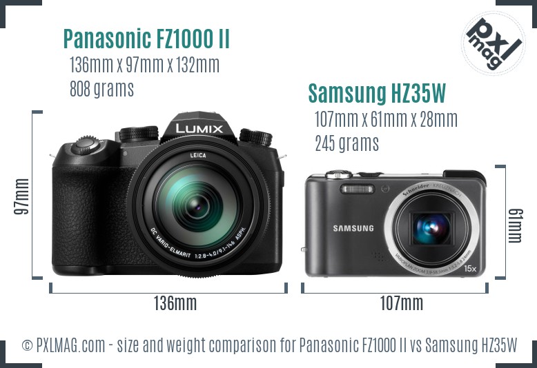 Panasonic FZ1000 II vs Samsung HZ35W size comparison