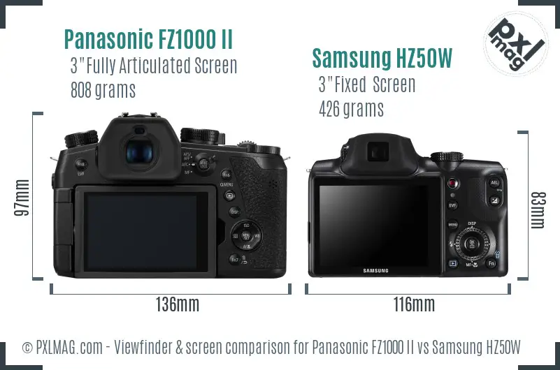 Panasonic FZ1000 II vs Samsung HZ50W Screen and Viewfinder comparison