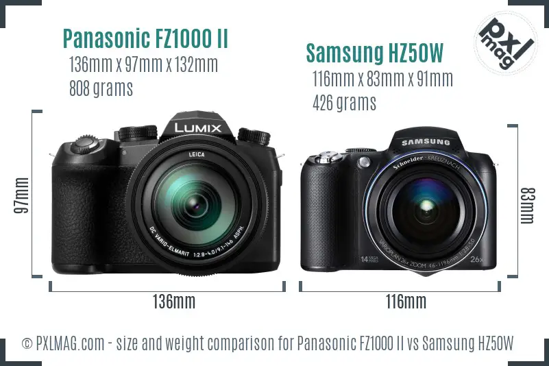 Panasonic FZ1000 II vs Samsung HZ50W size comparison