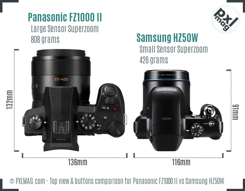 Panasonic FZ1000 II vs Samsung HZ50W top view buttons comparison