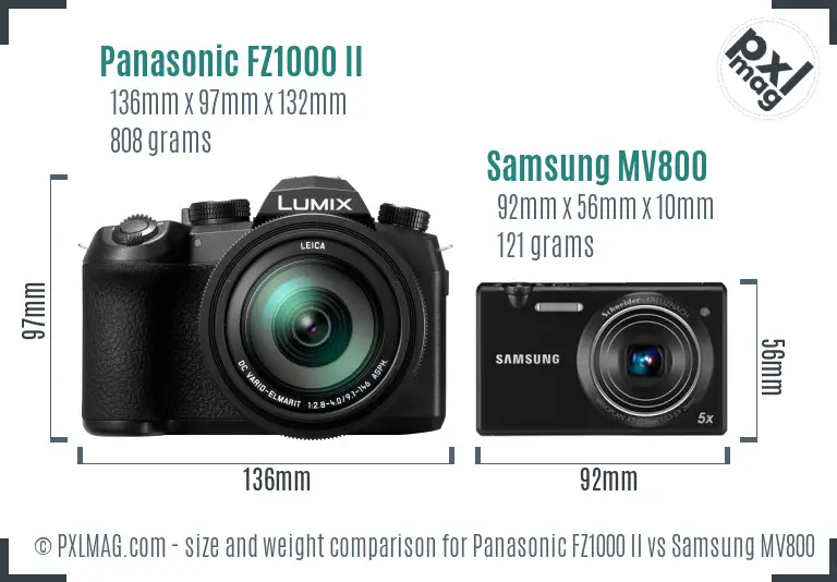 Panasonic FZ1000 II vs Samsung MV800 size comparison