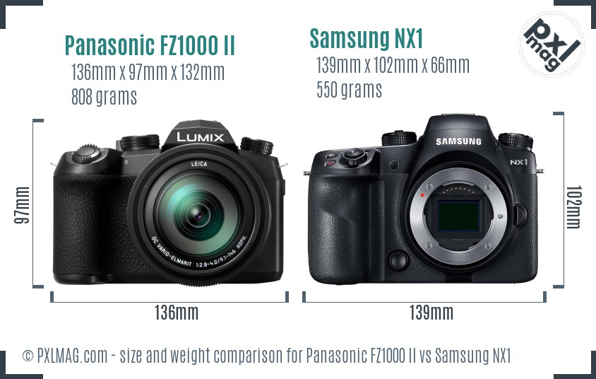 Panasonic FZ1000 II vs Samsung NX1 size comparison