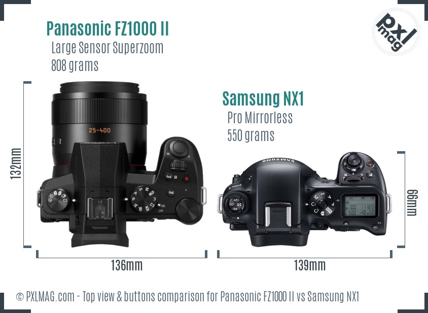 Panasonic FZ1000 II vs Samsung NX1 top view buttons comparison