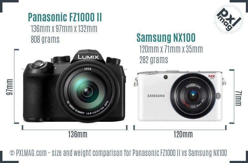 Panasonic FZ1000 II vs Samsung NX100 size comparison