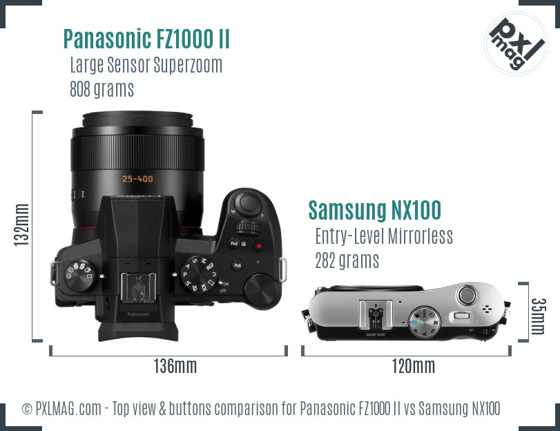 Panasonic FZ1000 II vs Samsung NX100 top view buttons comparison
