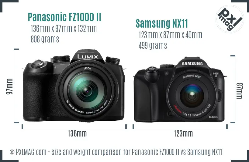 Panasonic FZ1000 II vs Samsung NX11 size comparison