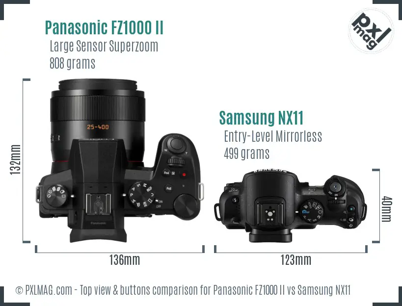 Panasonic FZ1000 II vs Samsung NX11 top view buttons comparison