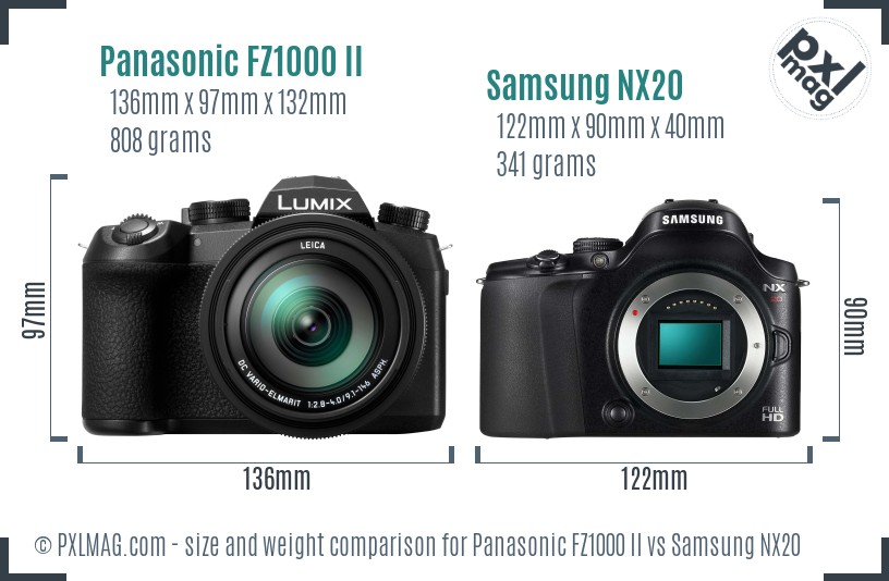 Panasonic FZ1000 II vs Samsung NX20 size comparison