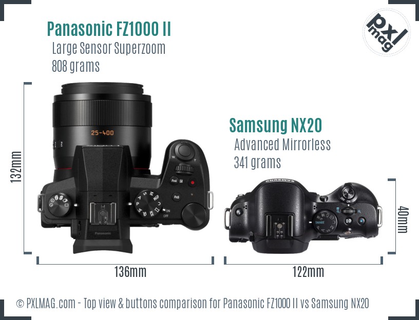 Panasonic FZ1000 II vs Samsung NX20 top view buttons comparison
