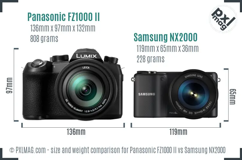 Panasonic FZ1000 II vs Samsung NX2000 size comparison