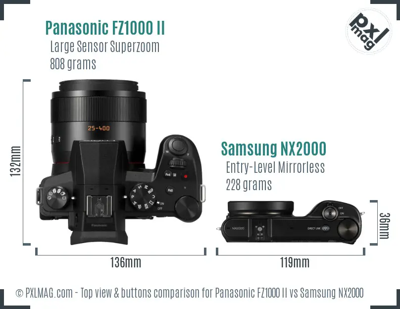 Panasonic FZ1000 II vs Samsung NX2000 top view buttons comparison