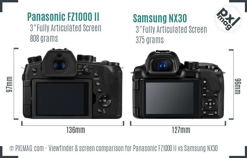 Panasonic FZ1000 II vs Samsung NX30 Screen and Viewfinder comparison