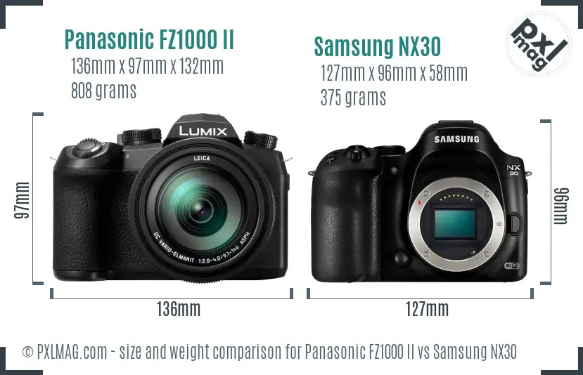 Panasonic FZ1000 II vs Samsung NX30 size comparison