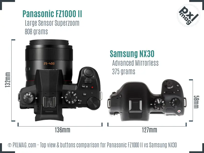 Panasonic FZ1000 II vs Samsung NX30 top view buttons comparison