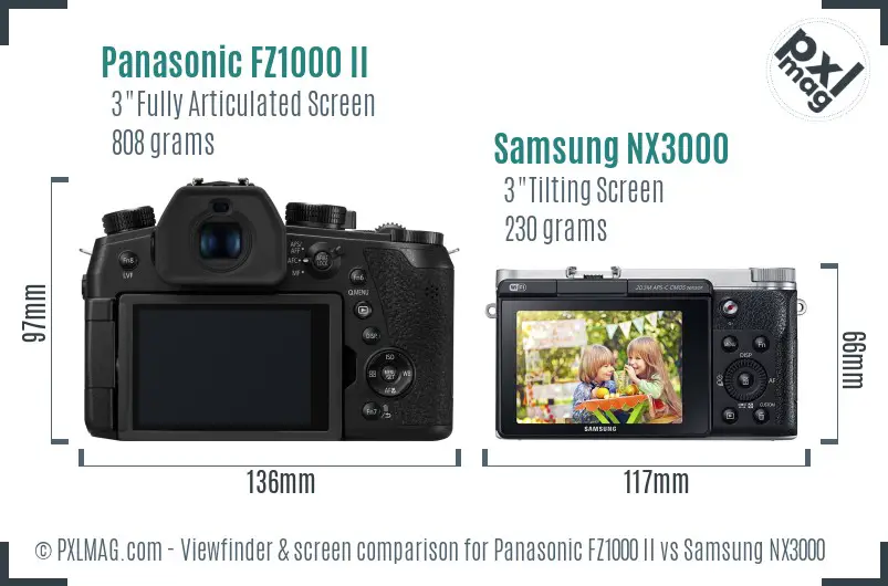 Panasonic FZ1000 II vs Samsung NX3000 Screen and Viewfinder comparison