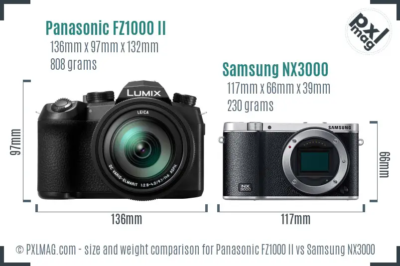 Panasonic FZ1000 II vs Samsung NX3000 size comparison