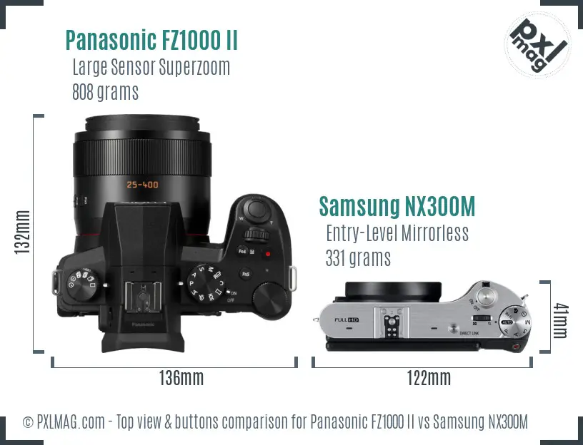 Panasonic FZ1000 II vs Samsung NX300M top view buttons comparison