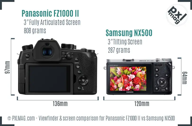 Panasonic FZ1000 II vs Samsung NX500 Screen and Viewfinder comparison