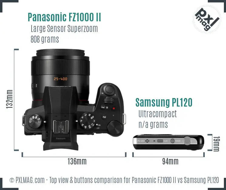 Panasonic FZ1000 II vs Samsung PL120 top view buttons comparison Panasonic FZ1000 II vs Samsung PL120 top view buttons comparison