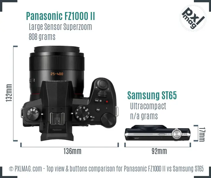 Panasonic FZ1000 II vs Samsung ST65 top view buttons comparison