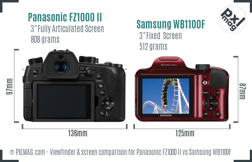 Panasonic FZ1000 II vs Samsung WB1100F Screen and Viewfinder comparison