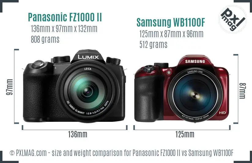 Panasonic FZ1000 II vs Samsung WB1100F size comparison