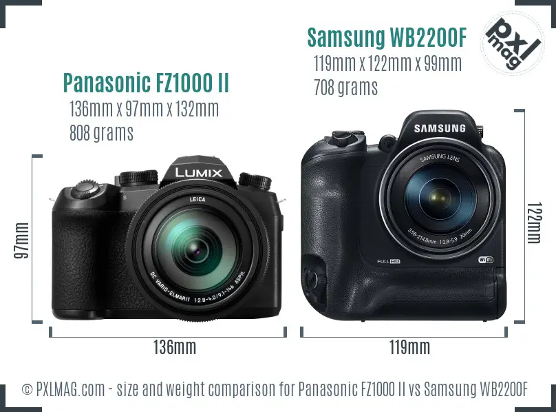 Panasonic FZ1000 II vs Samsung WB2200F size comparison Panasonic FZ1000 II vs Samsung WB2200F size comparison