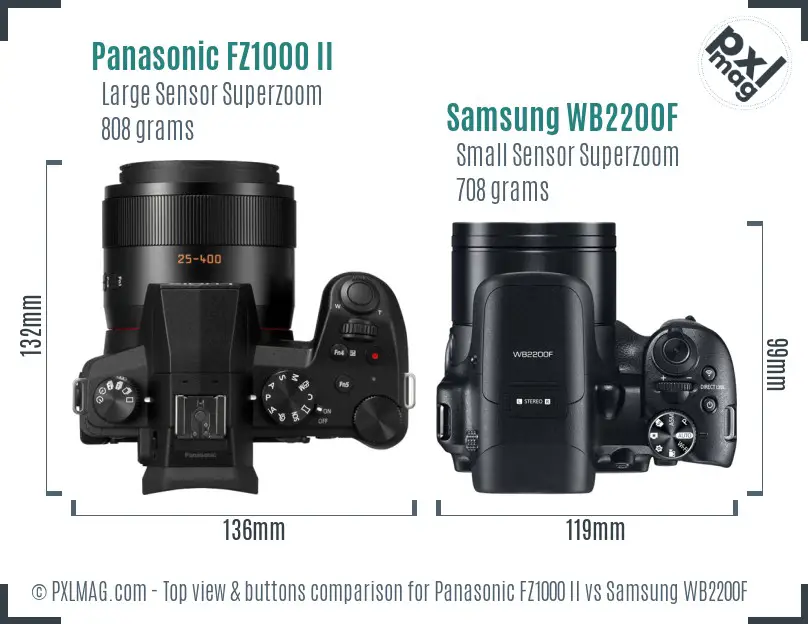 Panasonic FZ1000 II vs Samsung WB2200F top view buttons comparison Panasonic FZ1000 II vs Samsung WB2200F top view buttons comparison
