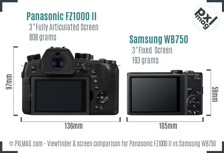 Panasonic FZ1000 II vs Samsung WB750 Screen and Viewfinder comparison
