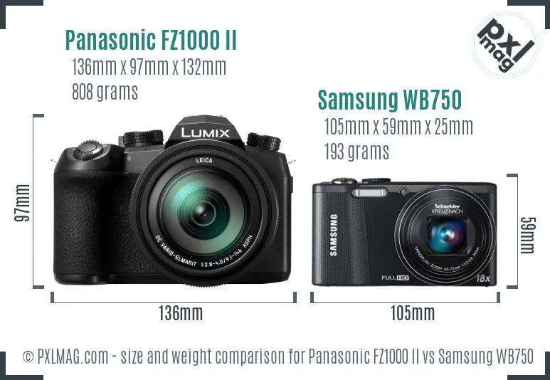 Panasonic FZ1000 II vs Samsung WB750 size comparison