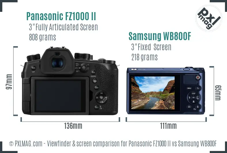 Panasonic FZ1000 II vs Samsung WB800F Screen and Viewfinder comparison