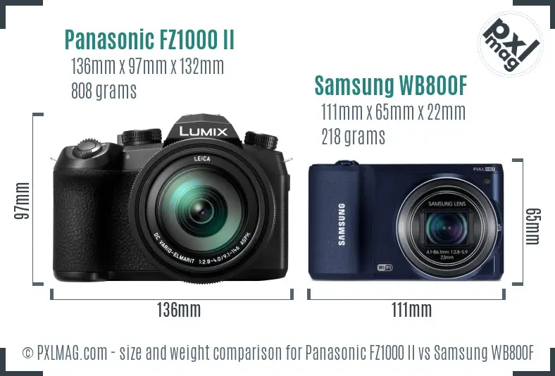 Panasonic FZ1000 II vs Samsung WB800F size comparison