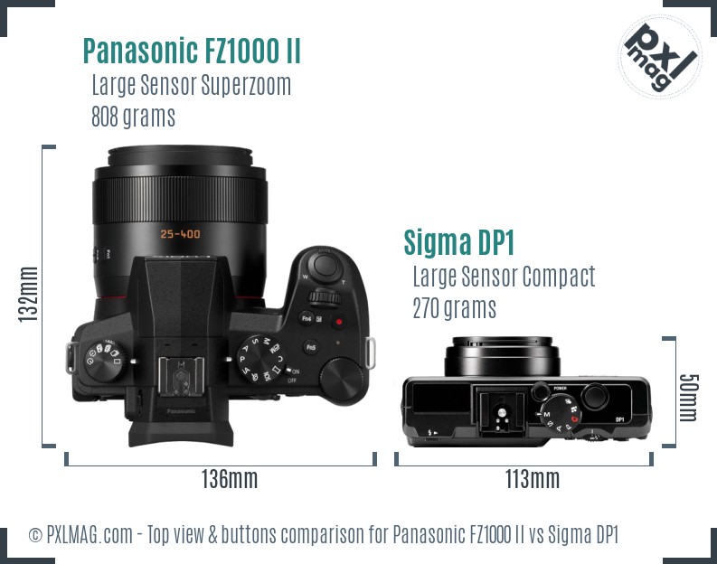 Panasonic FZ1000 II vs Sigma DP1 top view buttons comparison