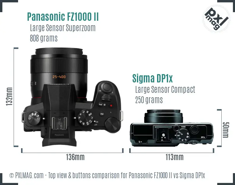 Panasonic FZ1000 II vs Sigma DP1x top view buttons comparison