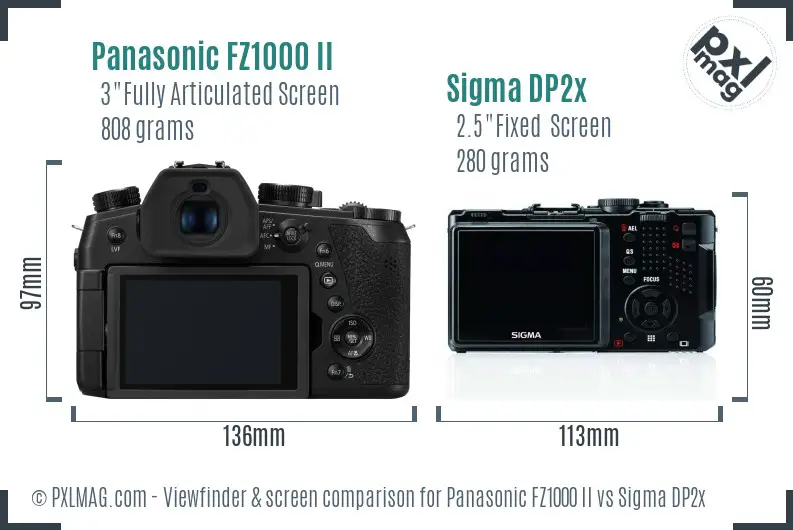 Panasonic FZ1000 II vs Sigma DP2x Screen and Viewfinder comparison
