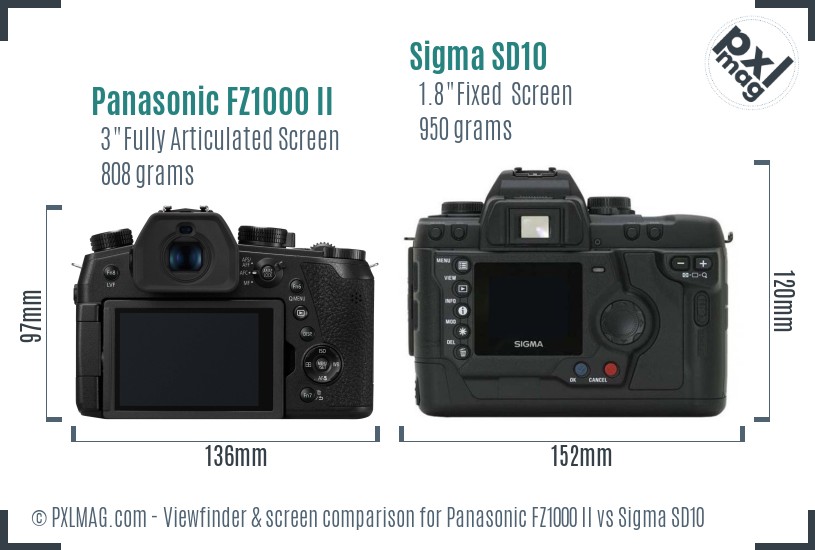 Panasonic FZ1000 II vs Sigma SD10 Screen and Viewfinder comparison