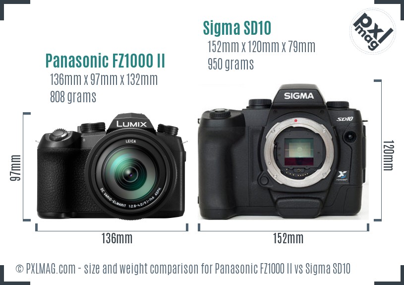 Panasonic FZ1000 II vs Sigma SD10 size comparison Panasonic FZ1000 II vs Sigma SD10 size comparison